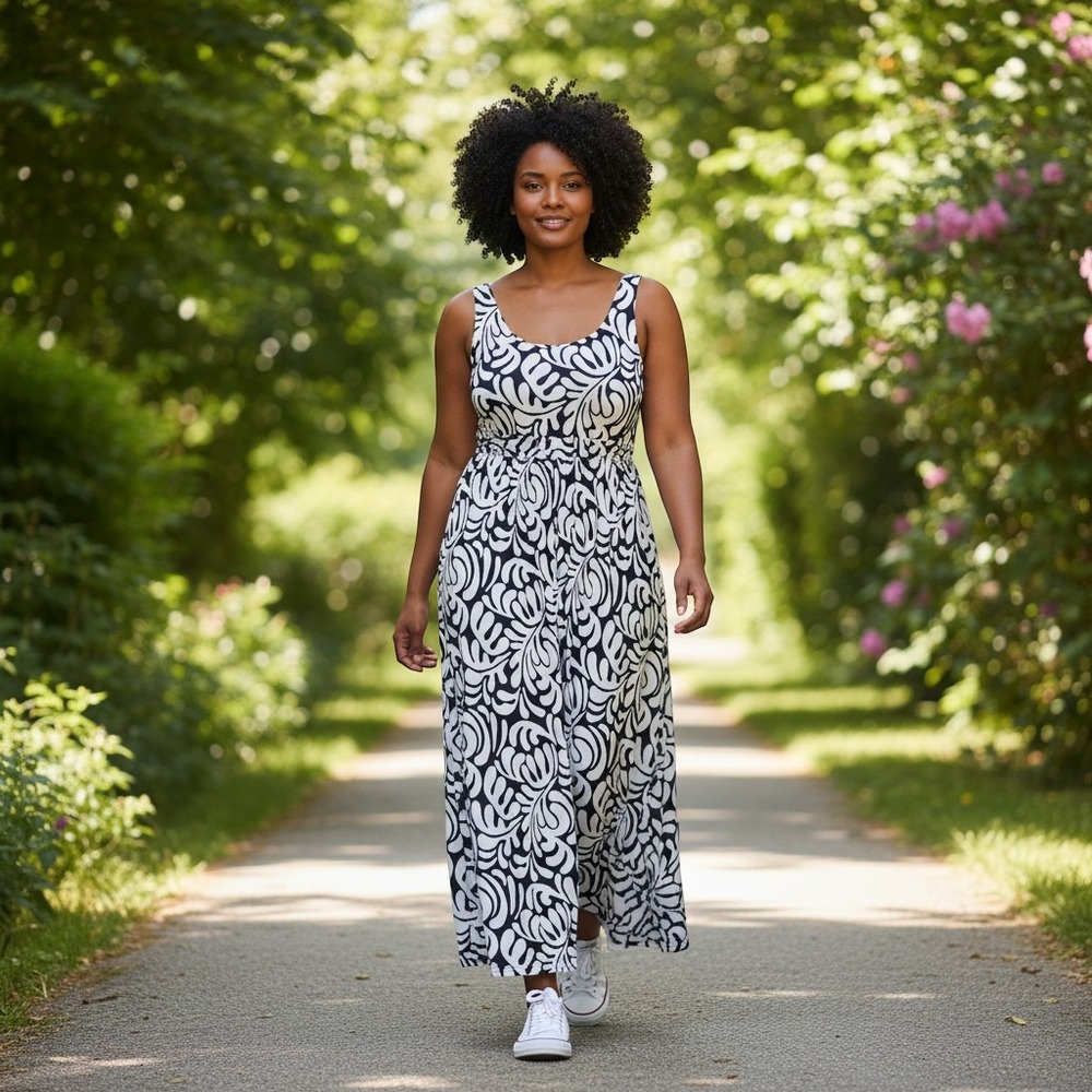 Boden Size 20/22R Navy/White Abstract Leaf Print Sleeveless Jersey Maxi Dress